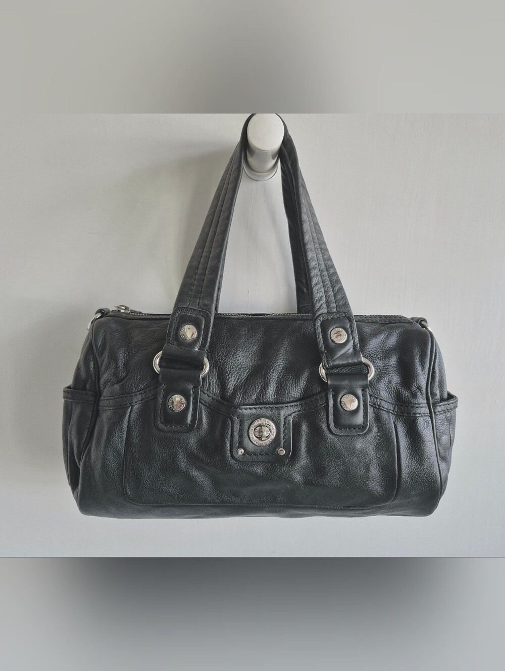 Marc By Marc Jacobs Black Leather Double-Handle Satchel with Silver Hardware